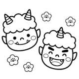 赤鬼と青鬼の塗り絵画像｜無料ダウンロードできる白黒イラストのフリー画像素材（背景透過）