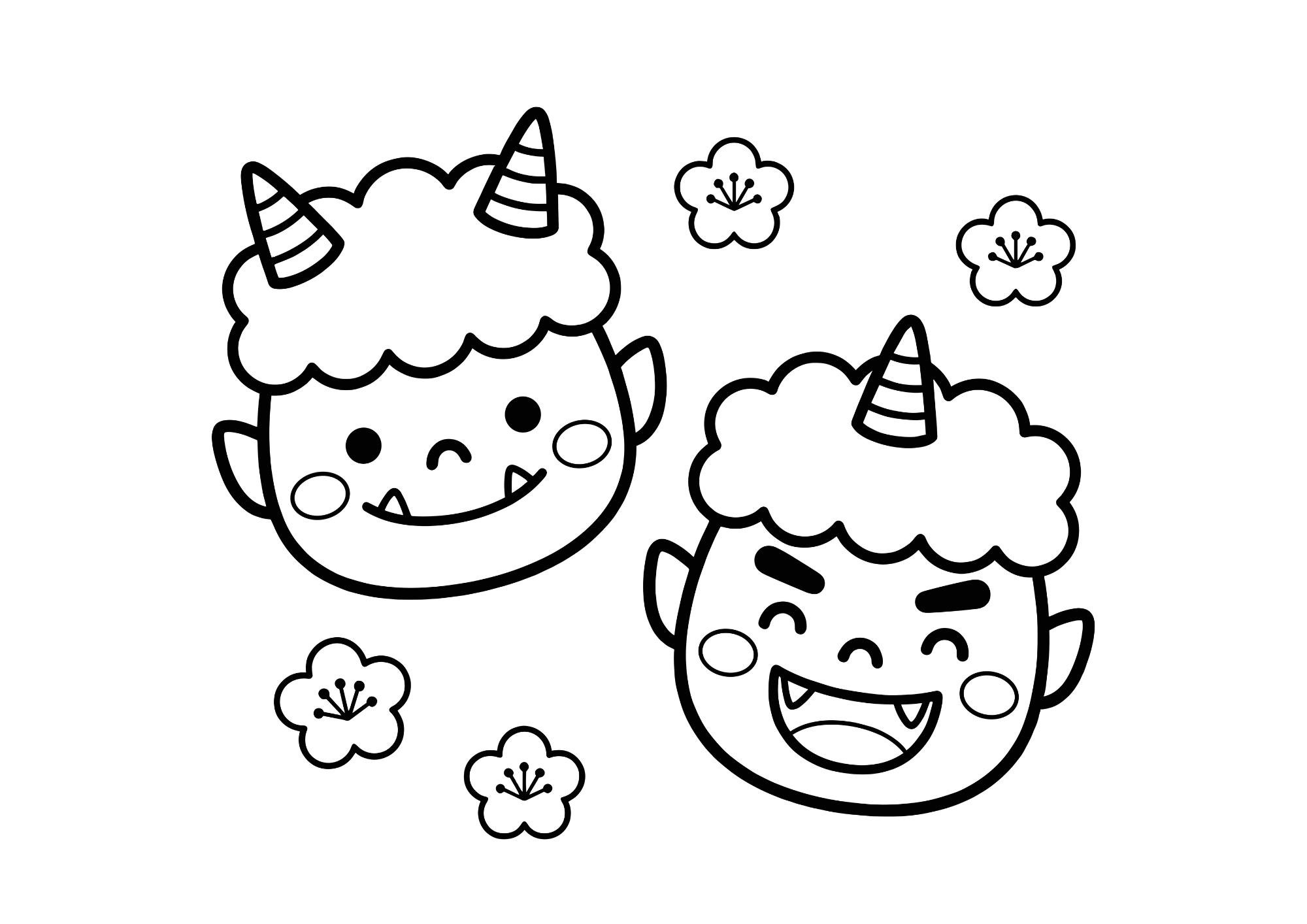 赤鬼と青鬼の塗り絵画像｜無料ダウンロードできる白黒イラストのフリー画像素材・背景透過