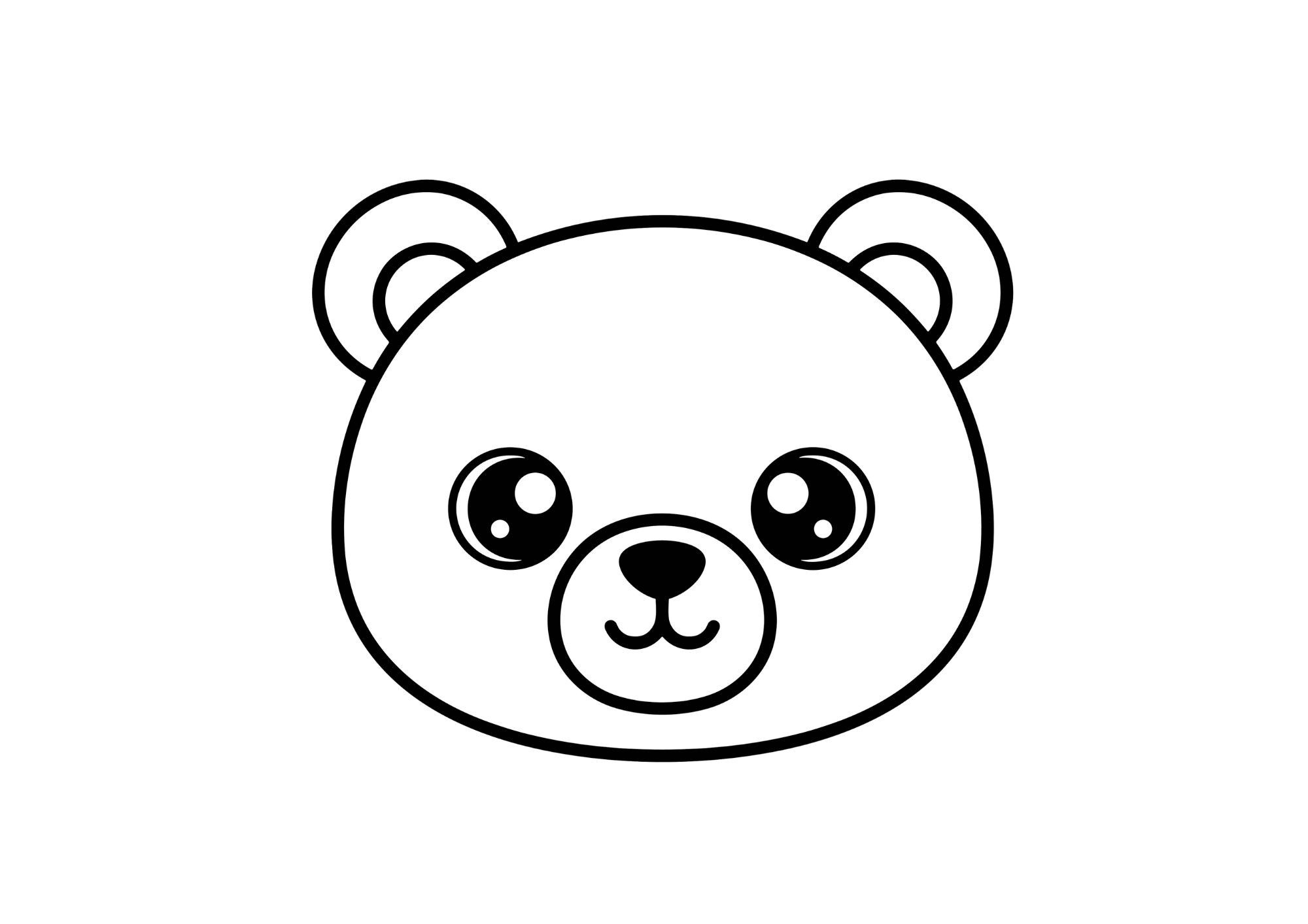 無料でダウンロードできるくまの顔の塗り絵画像｜白黒・太線・背景透過のフリー画像素材