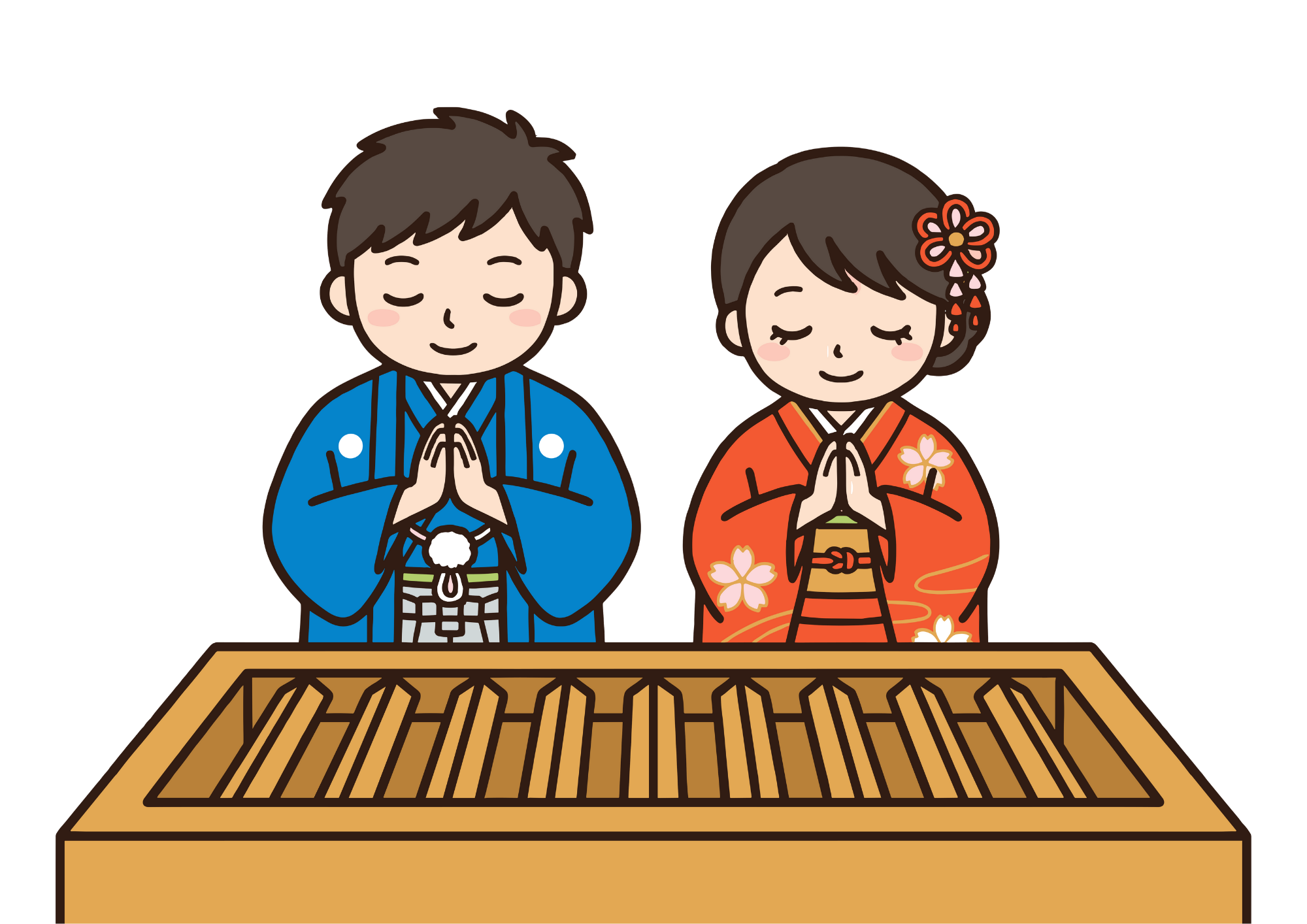 初詣の無料ダウンロードできるイラスト｜白黒・フリー画像素材・背景透過