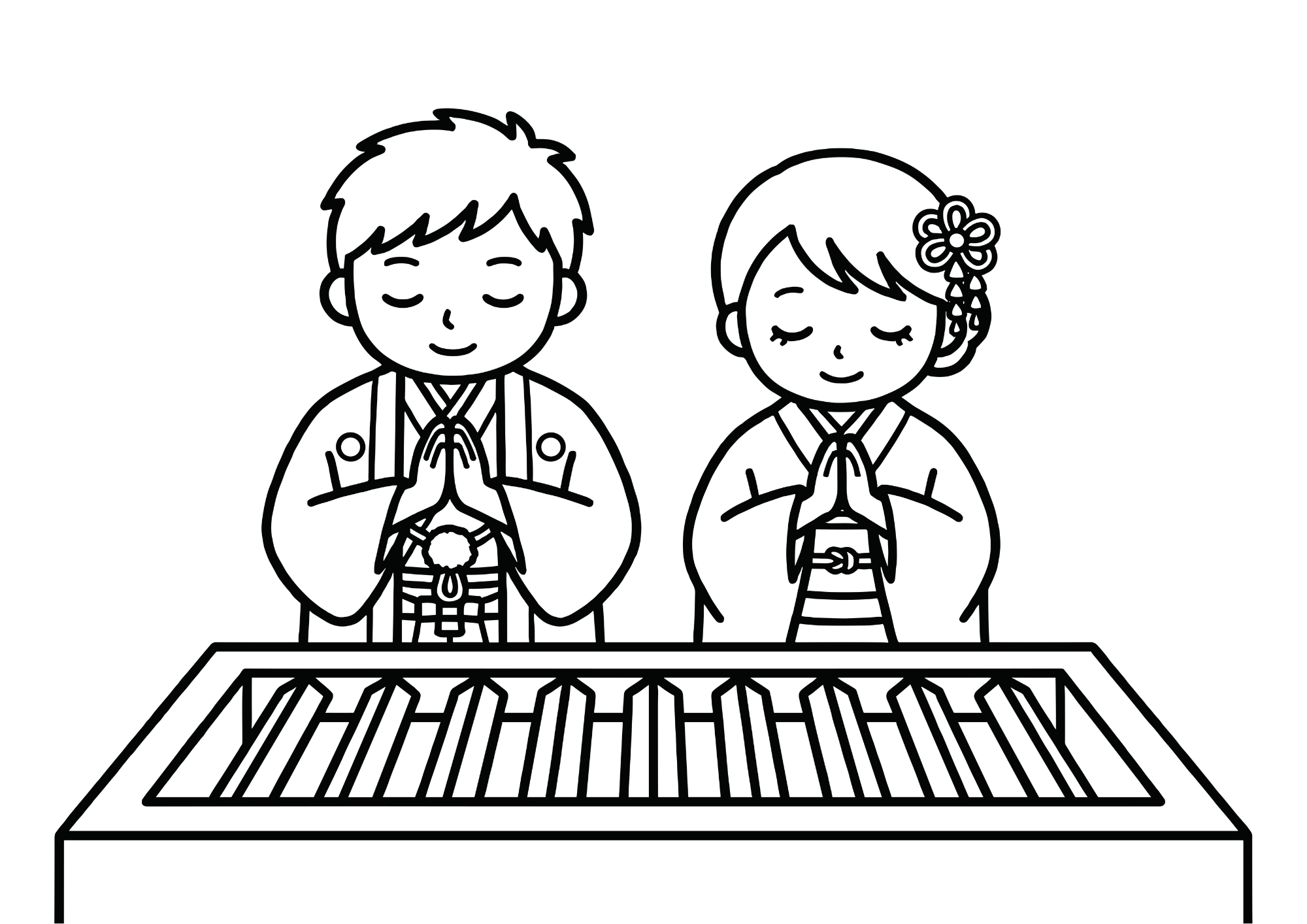 初詣の無料ダウンロードできる塗り絵｜白黒・フリー画像素材・背景透過