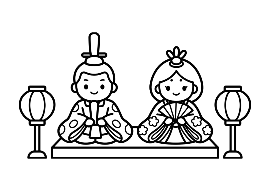 ひな人形の無料ダウンロードできる塗り絵イラスト｜白黒・フリー画像素材・背景透過