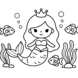 【無料】かわいい人魚の塗り絵イラスト｜ダウンロードできるフリー画像素材