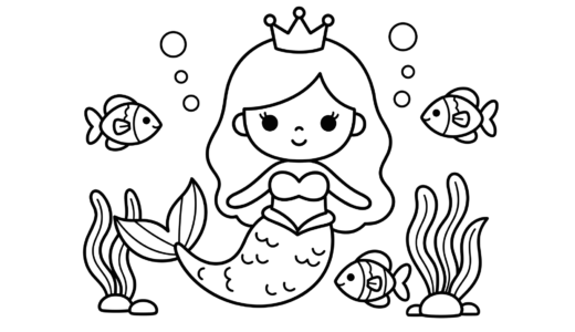 【無料】かわいい人魚の塗り絵イラスト｜ダウンロードできるフリー画像素材