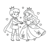 無料でダウンロードできる王子とお姫様の塗り絵画像｜白黒・太線・背景透過のフリー画像素材