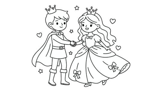 【無料ダウンロード】王子とお姫様の塗り絵イラスト｜幼児向けフリー画像素材
