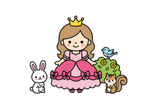 無料 ダウンロード 塗り絵 白黒 イラスト フリー画像 素材 背景透過 プリンセス アニマル