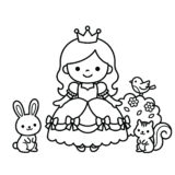 無料 ダウンロード 塗り絵 白黒 イラスト フリー画像 素材 背景透過 プリンセス アニマル