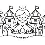 プリンセスとお城の塗り絵イラスト｜無料ダウンロードできる幼児向けフリー素材