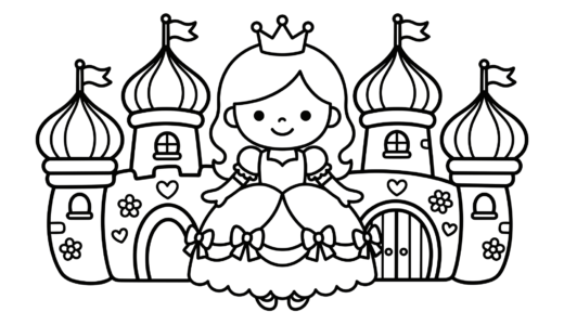 プリンセスとお城の塗り絵イラスト｜無料ダウンロードできる幼児向けフリー素材