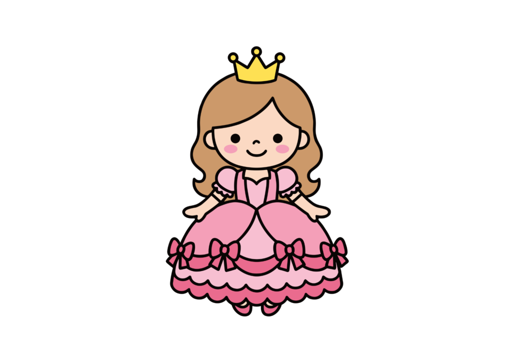 無料でダウンロードできる簡単プリンセスの塗り絵イラスト｜白黒・フリー画像素材・背景透過