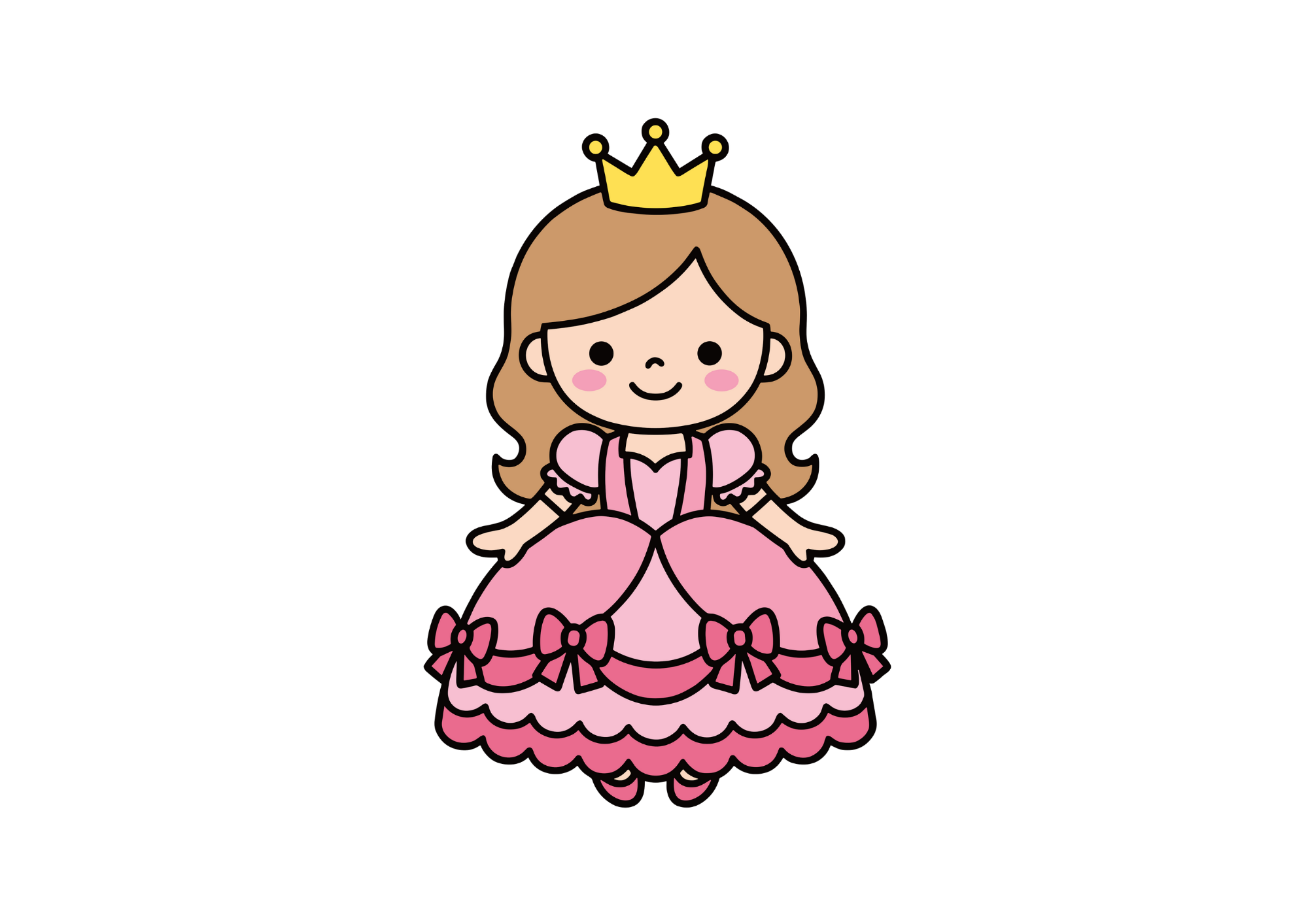 無料でダウンロードできる簡単プリンセスの塗り絵イラスト見本|フリー画像素材・背景透過