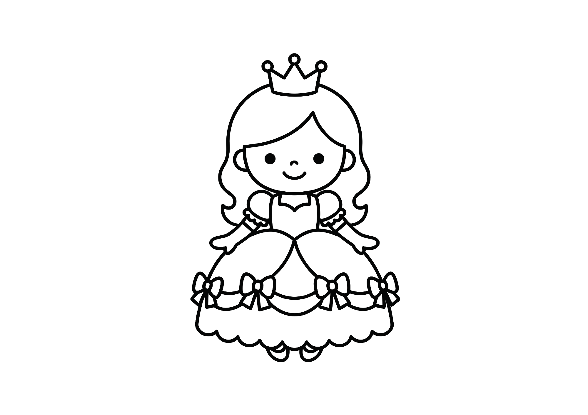 無料でダウンロードできる簡単プリンセスの塗り絵|白黒イラスト・フリー画像素材・背景透過