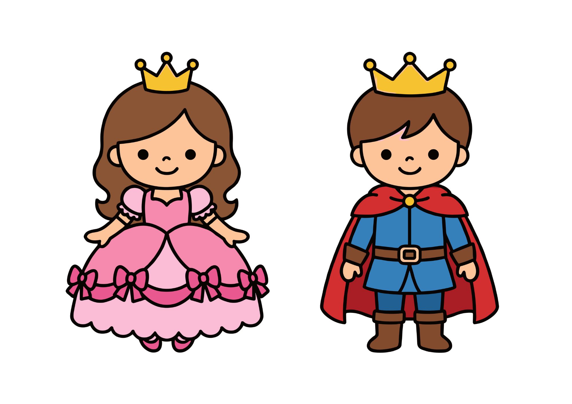 無料でダウンロードできる簡単プリンセスと王子の塗り絵イラスト見本｜フリー画像素材・背景透過