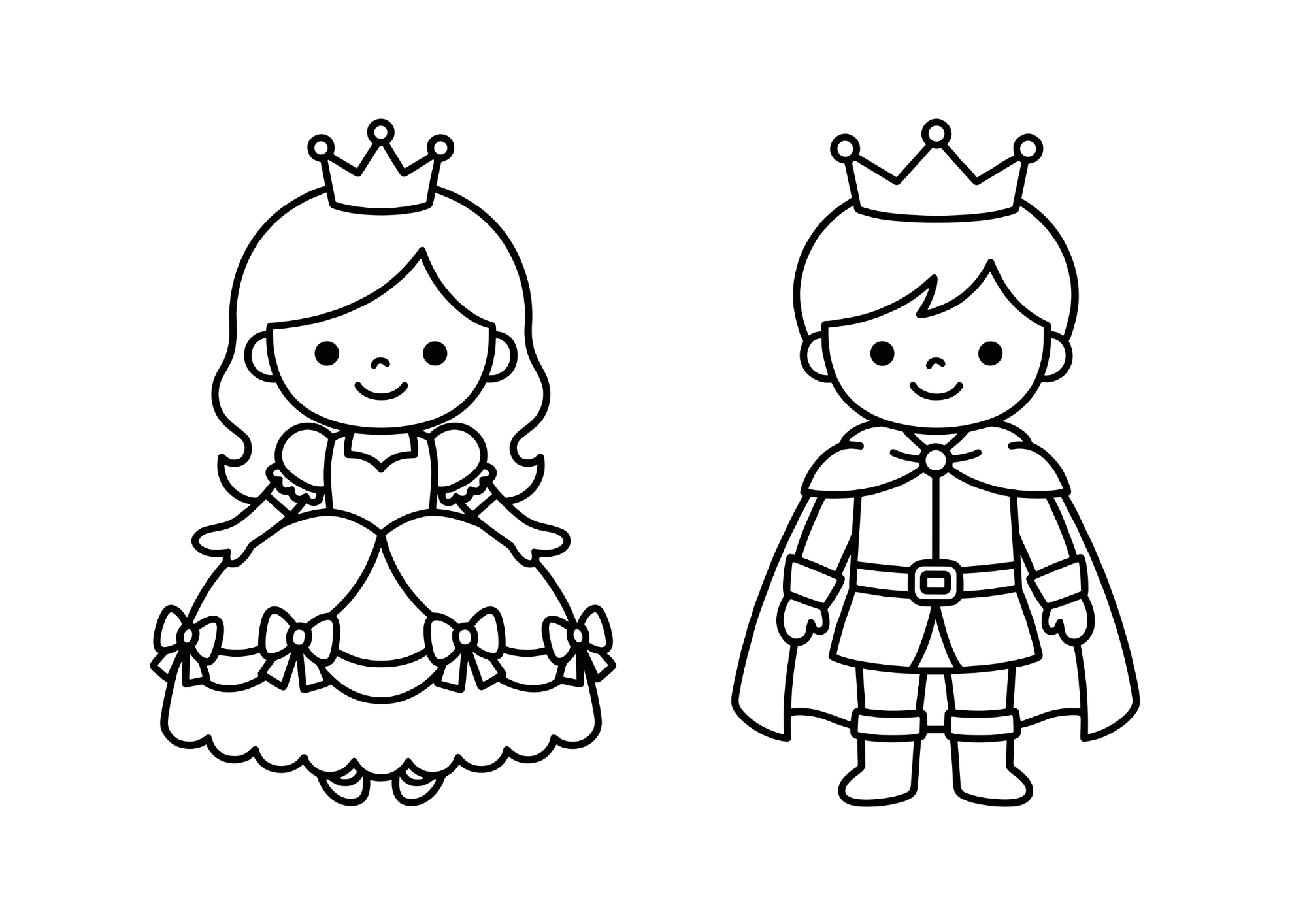 無料でダウンロードできる簡単プリンセスと王子の塗り絵｜白黒イラスト・フリー画像素材・背景透過