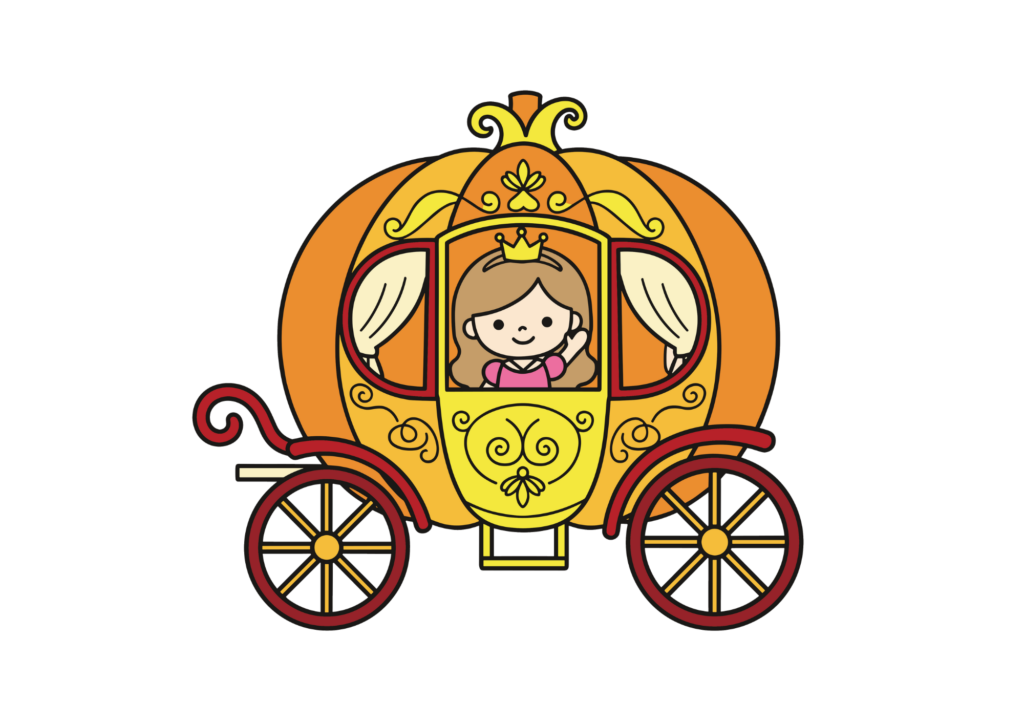かわいいプリンセスの塗り絵イラスト無料｜かぼちゃの馬車フリー画像素材
