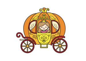かわいいプリンセスの塗り絵イラスト無料｜かぼちゃの馬車フリー画像素材
