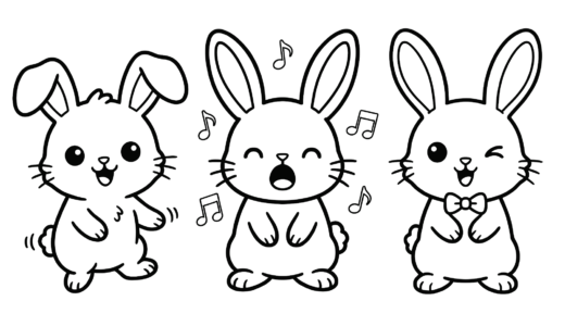 うさぎのダンスぬりえ｜無料ダウンロード 塗り絵イラスト フリー画像 素材（春）