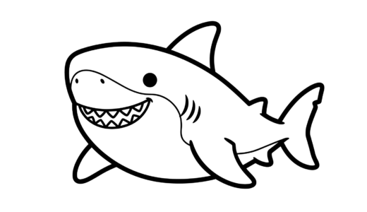 ホオジロザメの塗り絵イラスト【無料】幼児向け・海の生き物ぬりえ素材