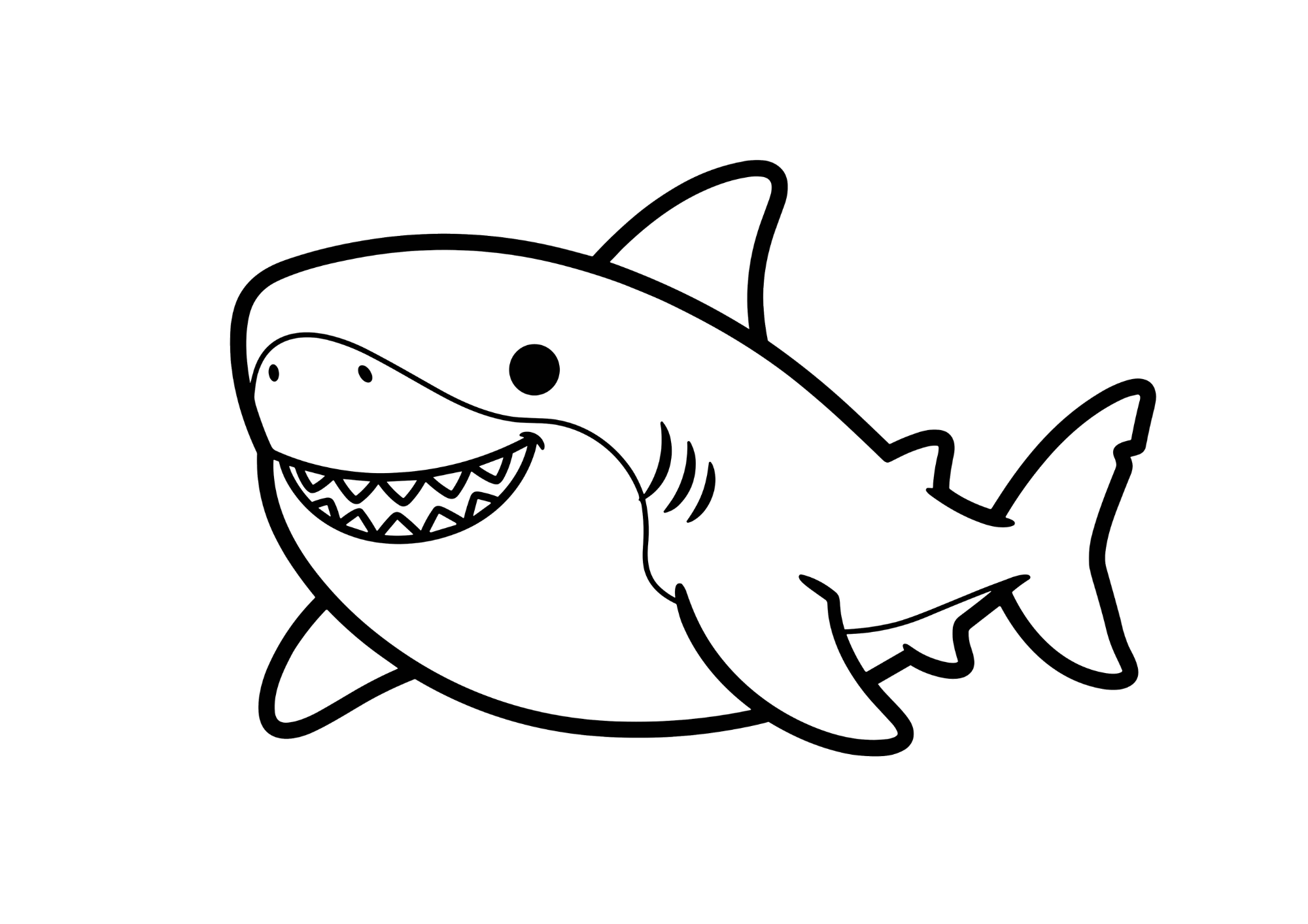 ホオジロザメの塗り絵画像｜無料ダウンロードできる白黒イラストのフリー画像素材（背景透過）