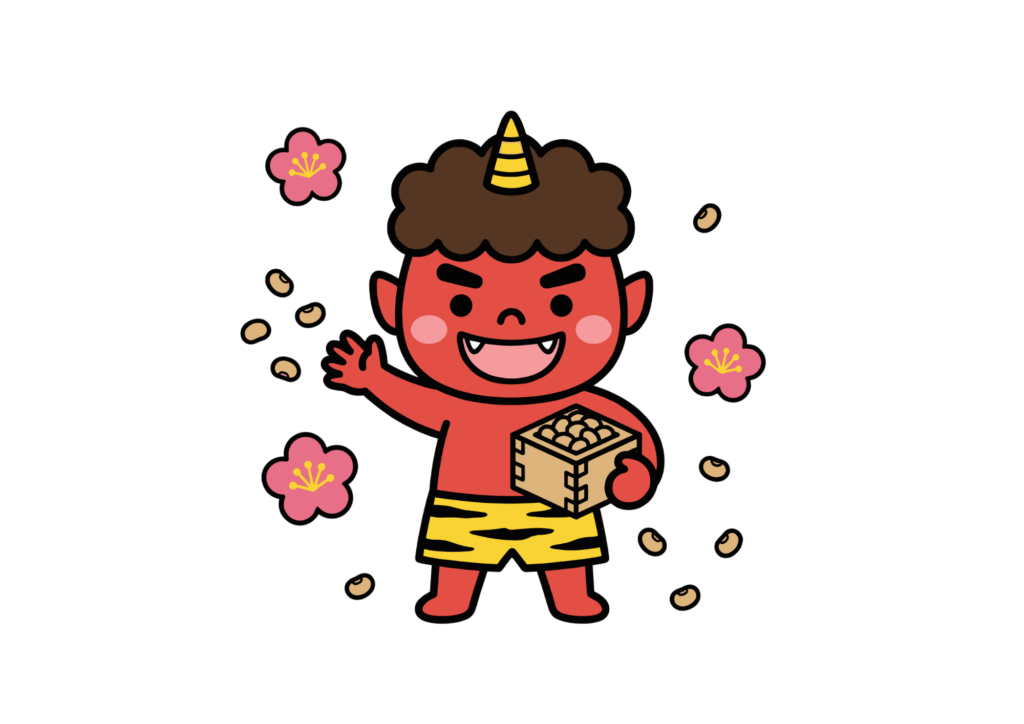 節分の塗り絵：かわいい赤鬼の無料イラスト・フリー素材（完成見本）