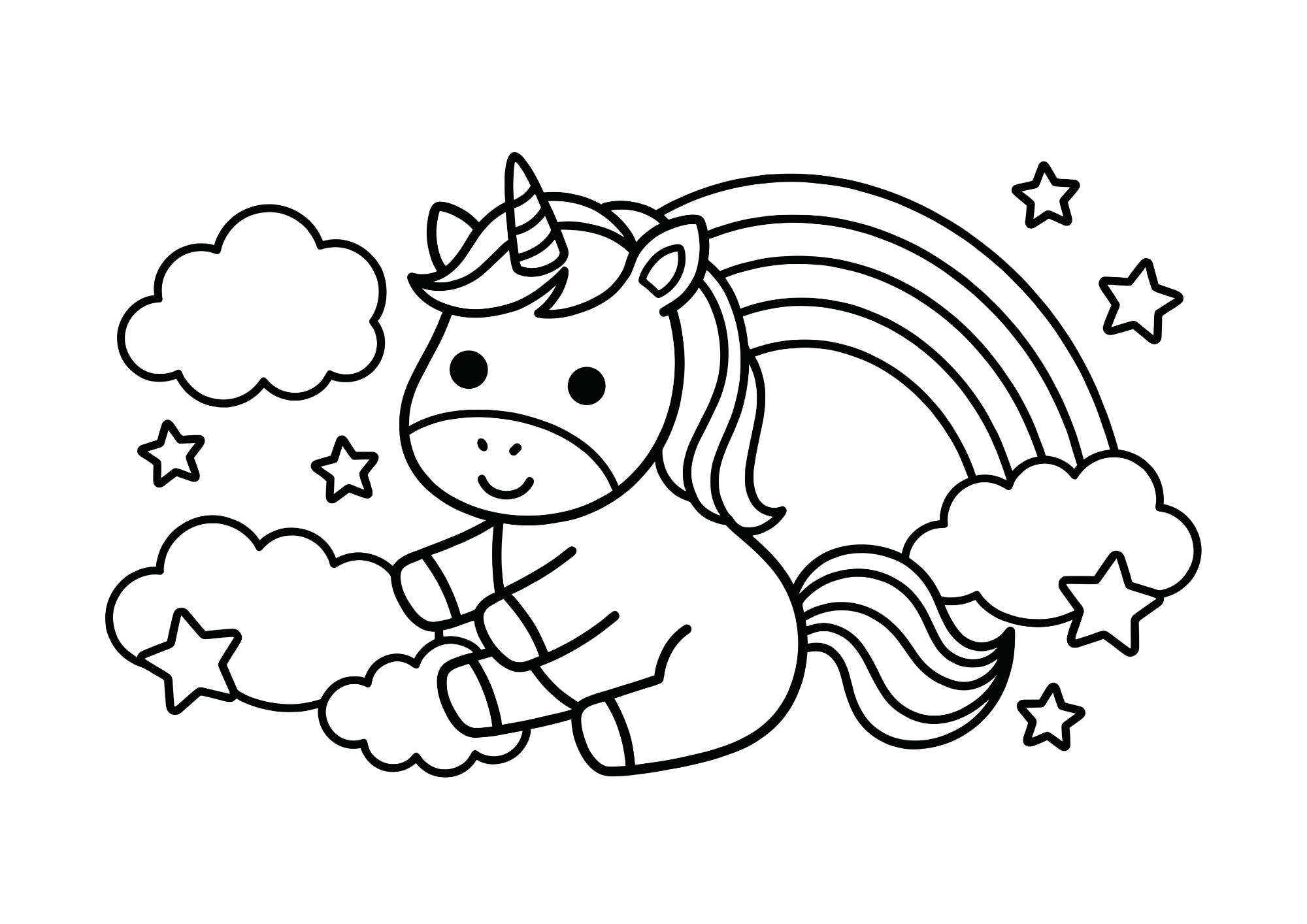 ユニコーンの塗り絵画像｜無料ダウンロードできる白黒イラストのフリー画像素材