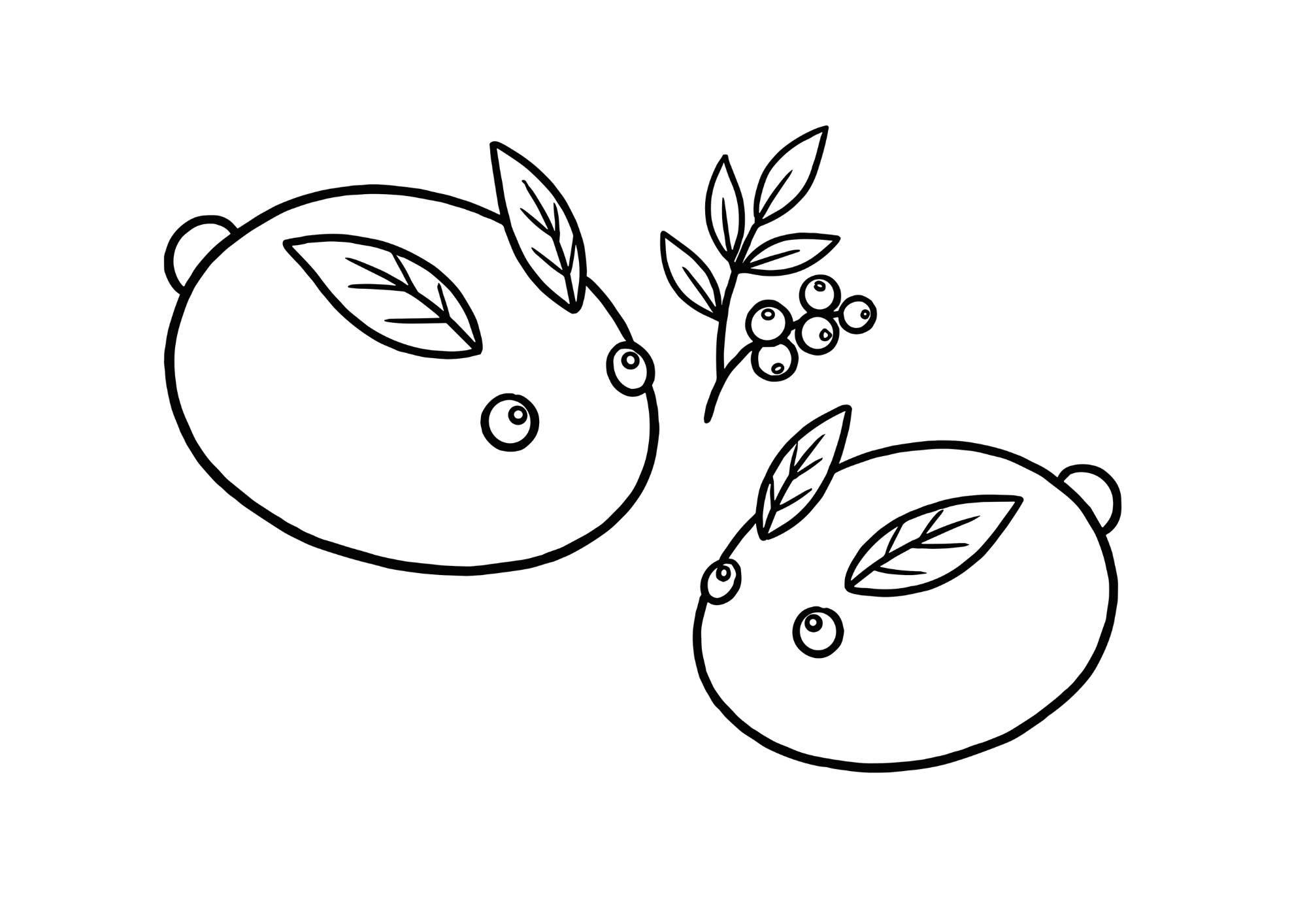 雪うさぎの塗り絵｜無料ダウンロードできる幼児向け白黒フリー画像素材 背景透過