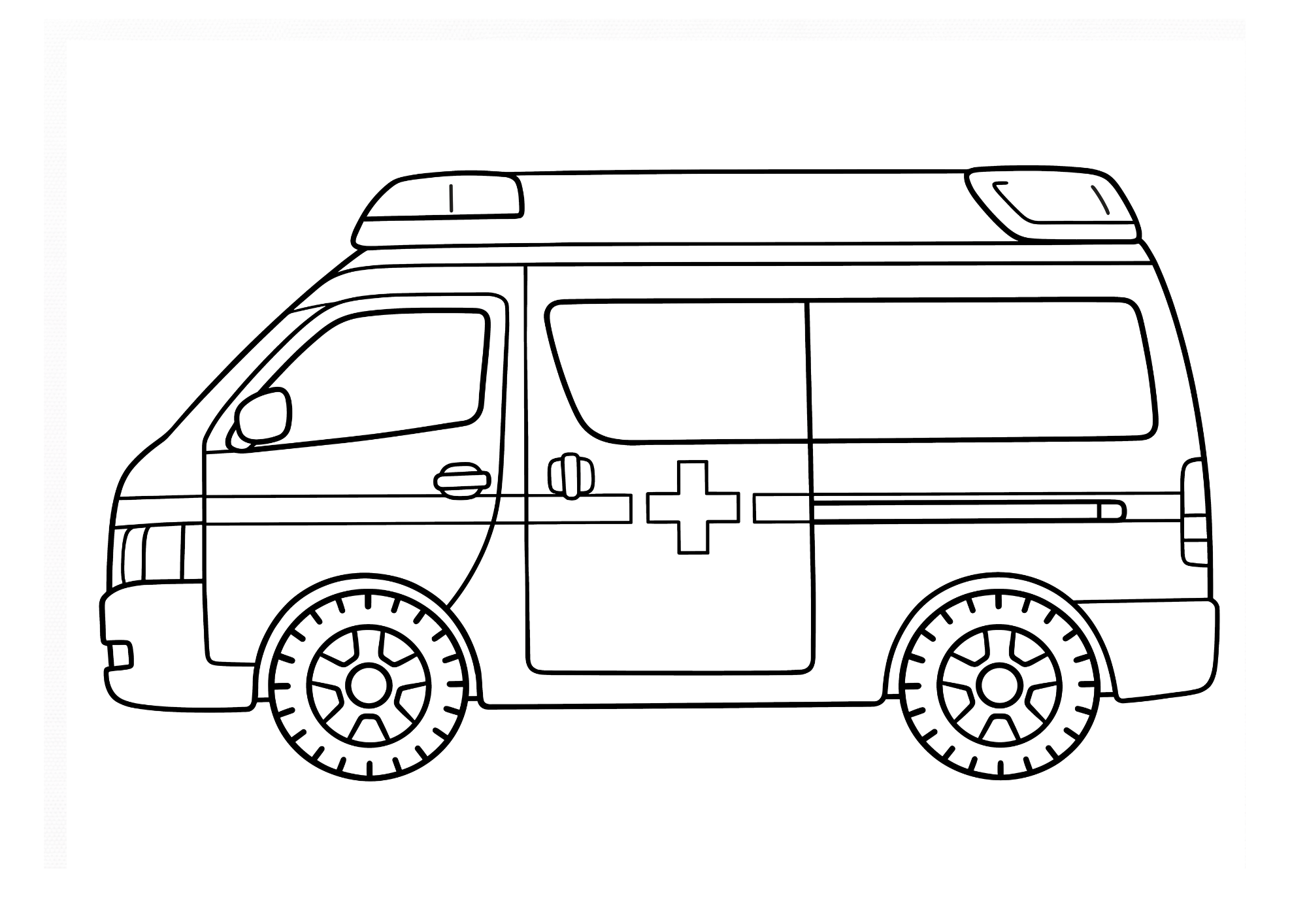 救急車の塗り絵白黒、子供向け無料印刷