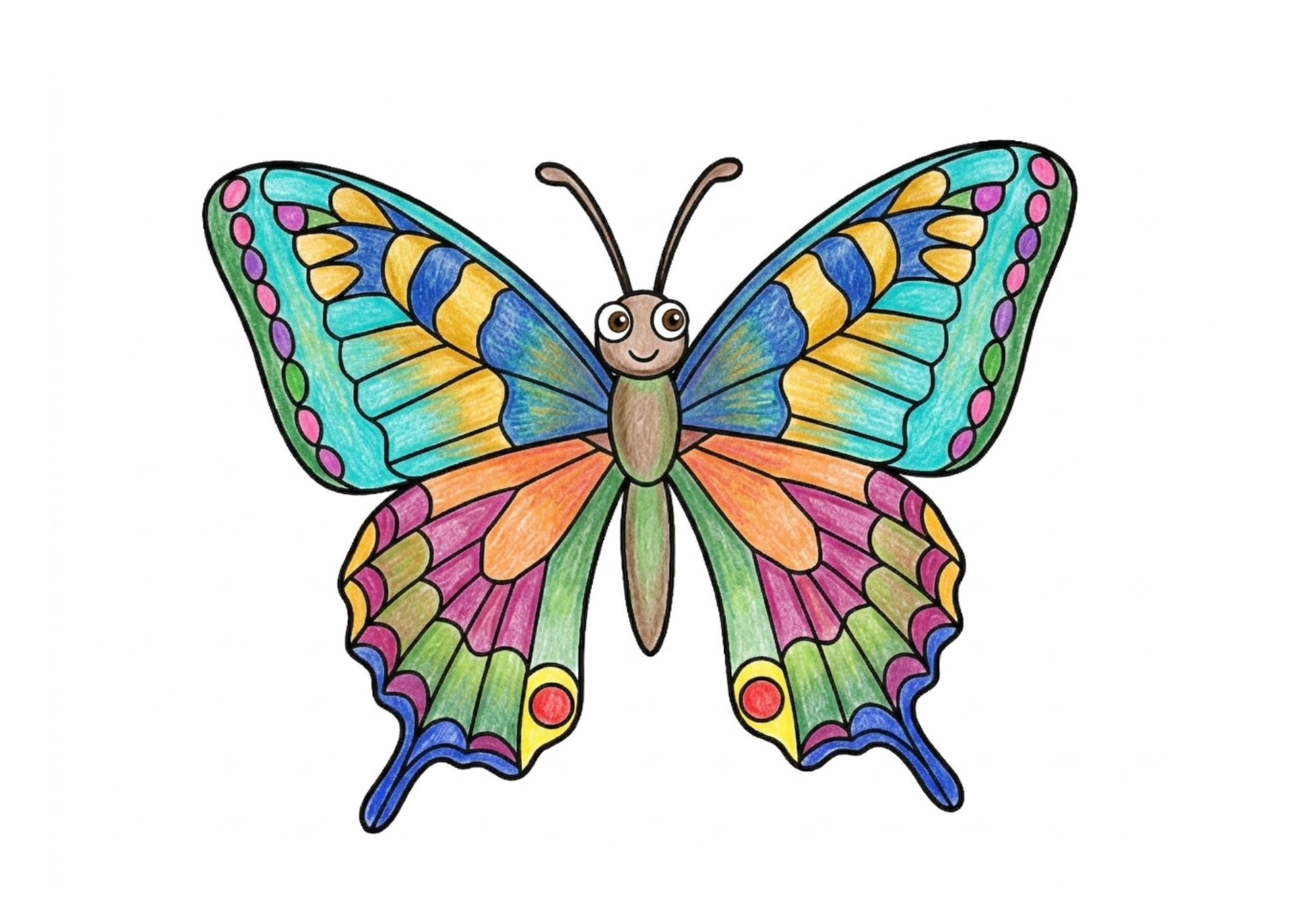 チョウの塗り絵 カラー見本 カラフルな羽根模様のかわいい蝶々