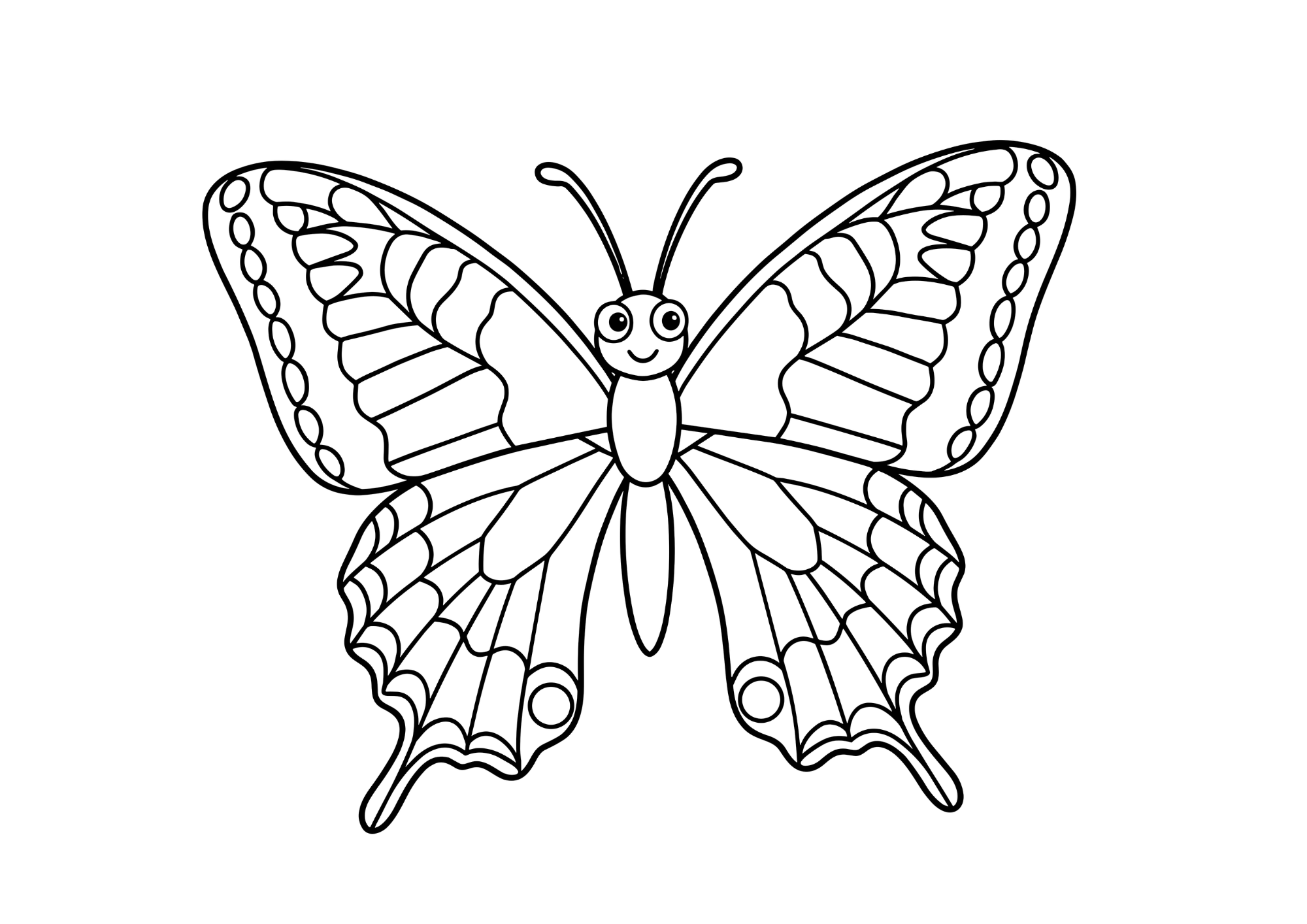 チョウの塗り絵 白黒 無料印刷用