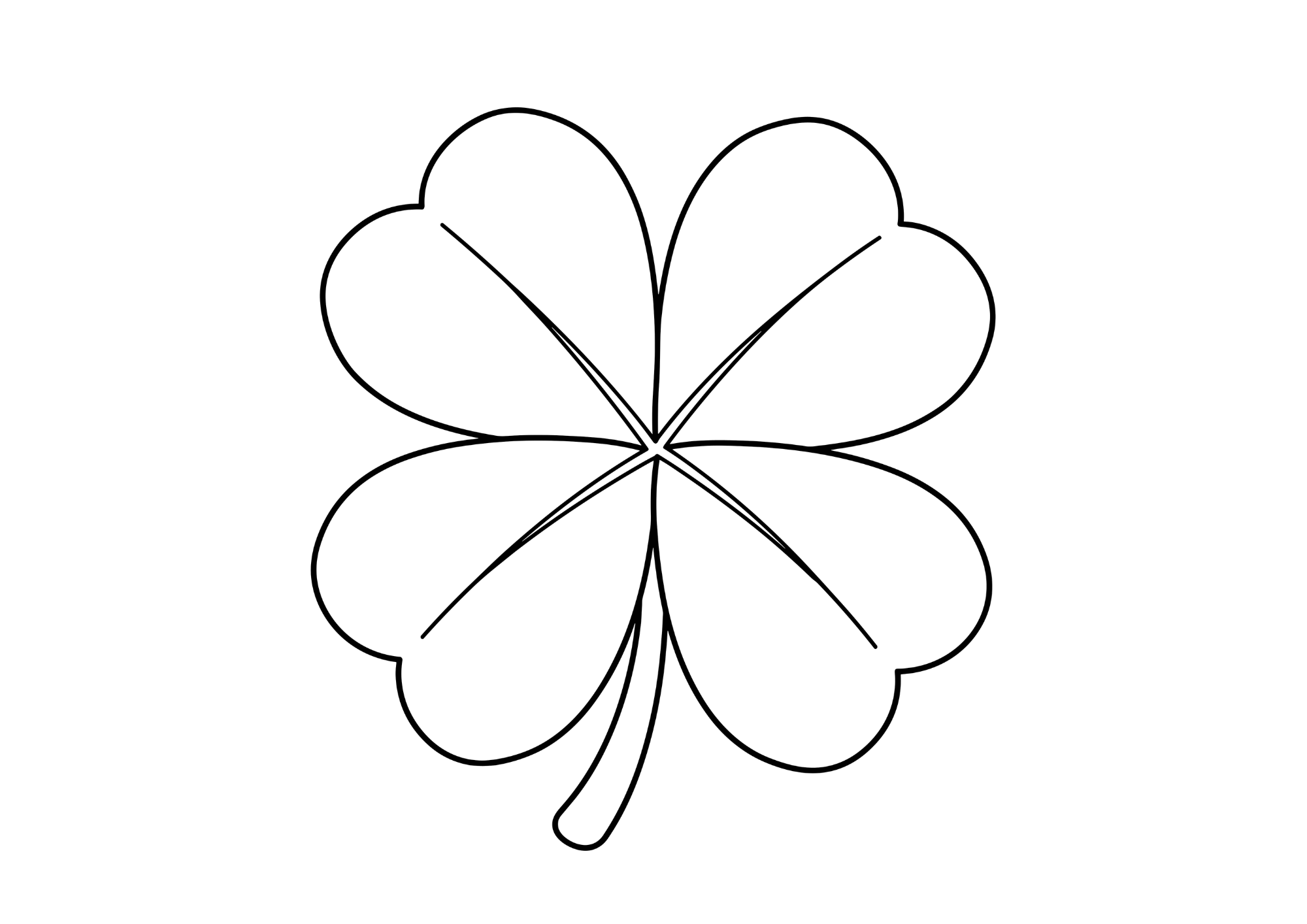 四つ葉のクローバーの塗り絵 子供向け 白黒
