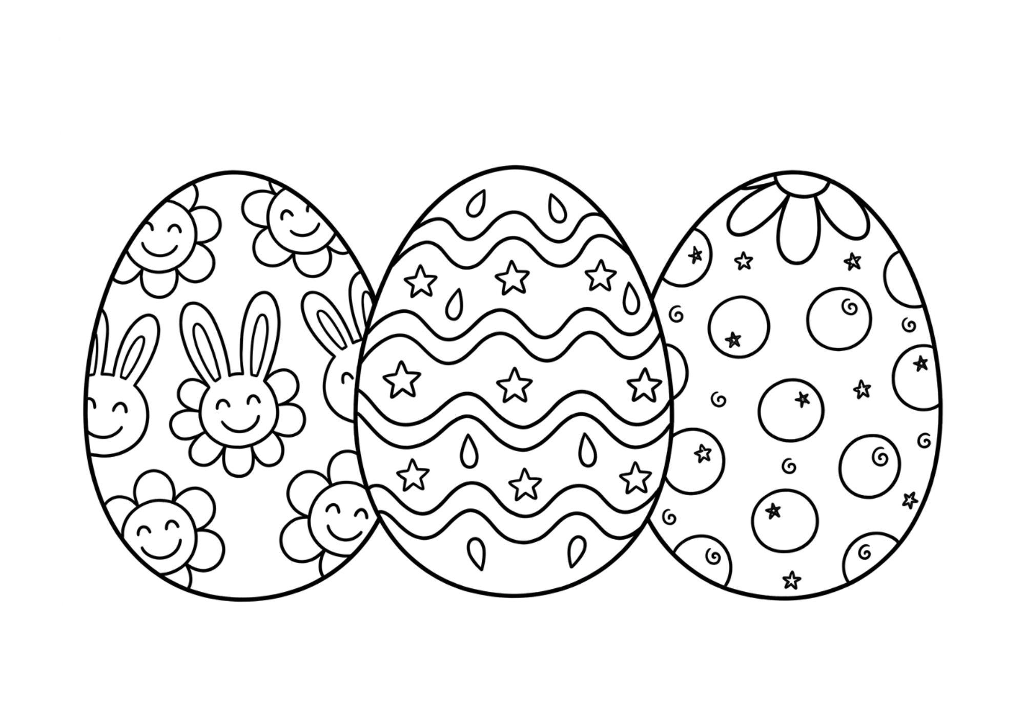 イースターエッグ3つの塗り絵 白黒線画 模様入りの卵3個