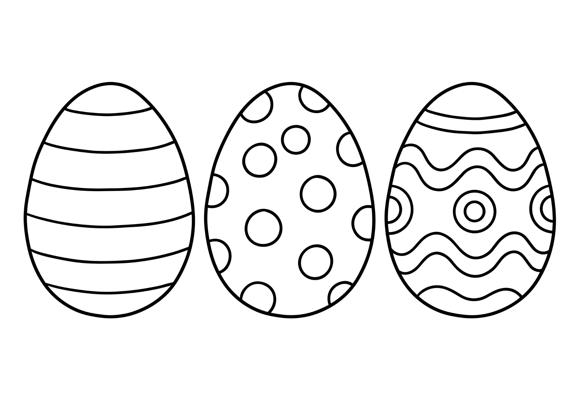イースターエッグ3個の塗り絵 白黒印刷用