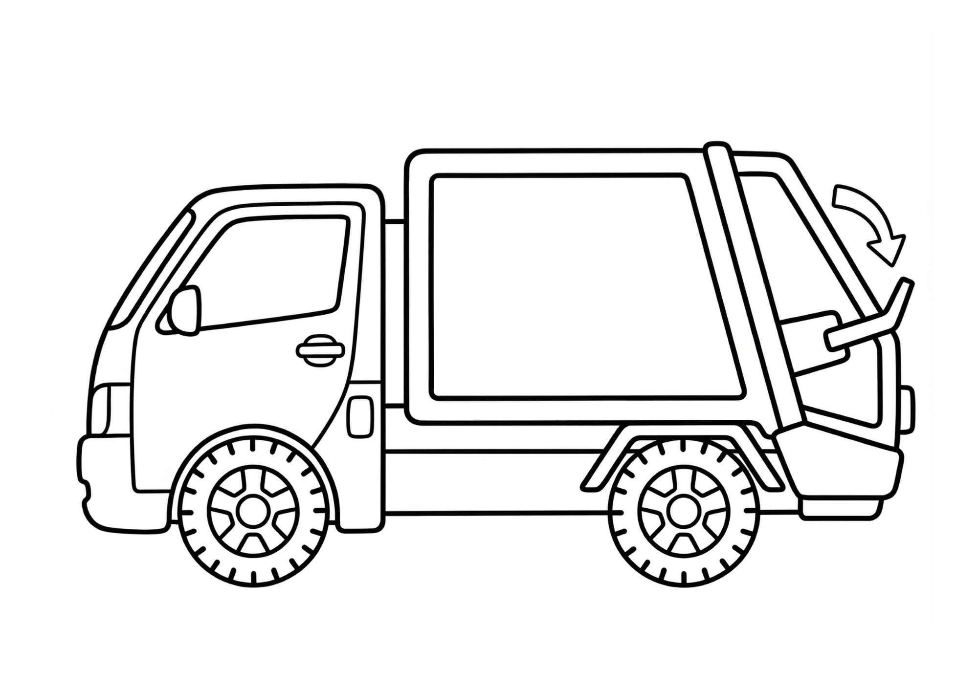 ゴミ収集車の塗り絵白黒、はたらく車・壁面飾り用子供向け無料印刷