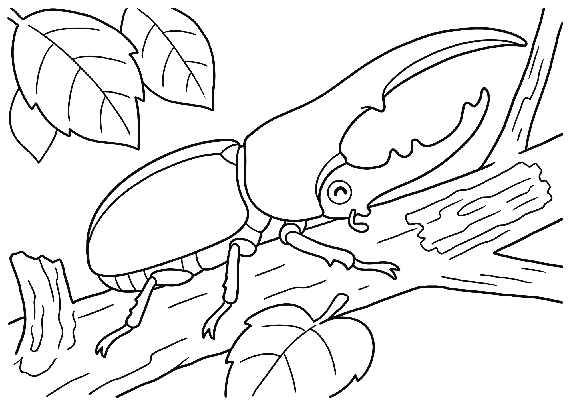 ヘラクレスオオカブトの塗り絵イラスト 白黒 無料ダウンロード 印刷用