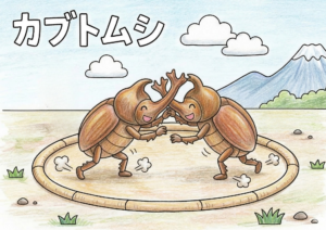 カブトムシの塗り絵イラスト 白黒 無料ダウンロード 印刷用 相撲 夏 子供向け