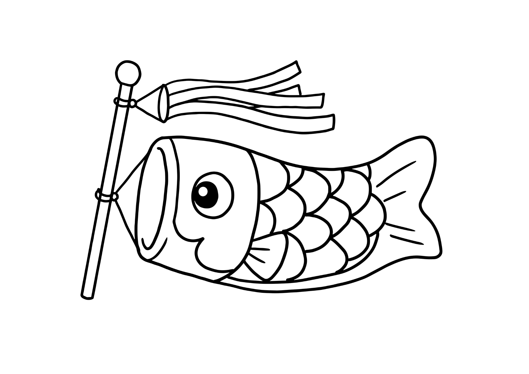 赤い鯉のぼりの塗り絵 子供向け 白黒