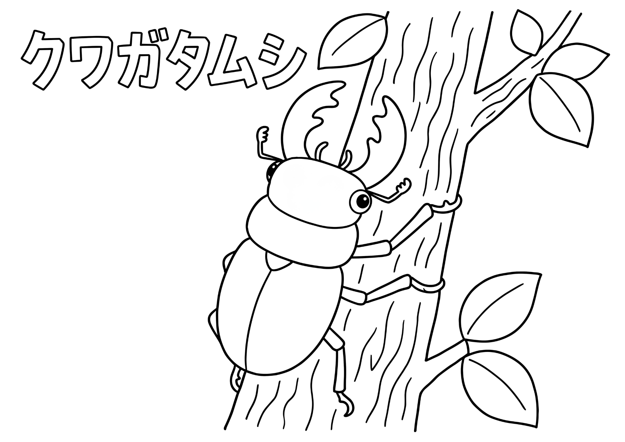クワガタムシの塗り絵イラスト 白黒 無料ダウンロード 印刷用