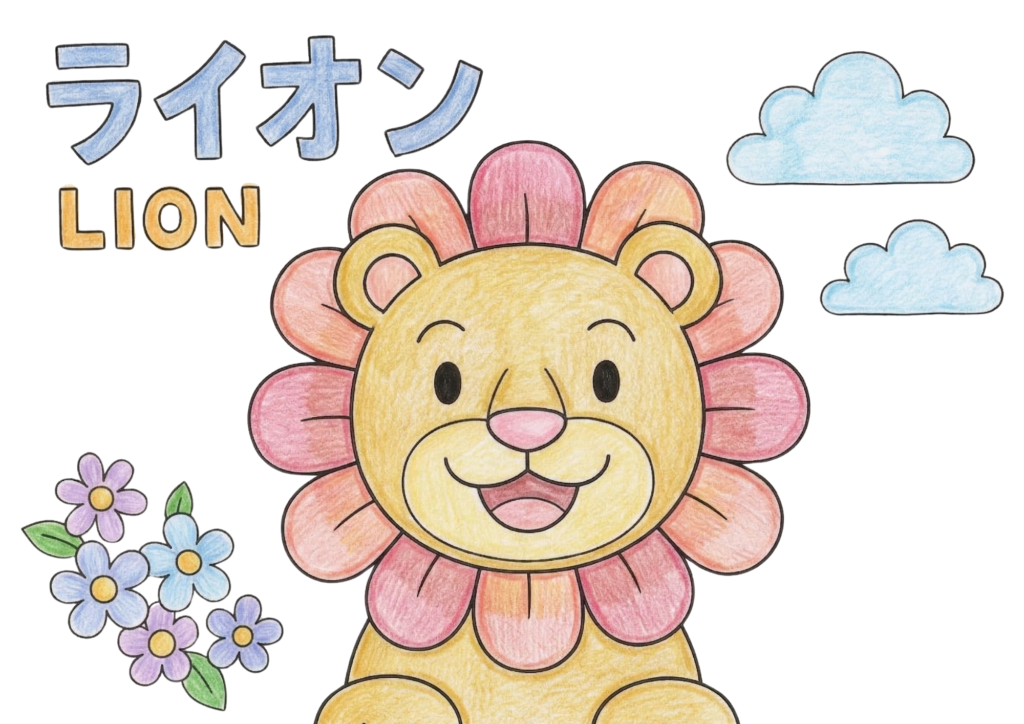 ライオンの塗り絵 カラー見本 たてがみがかわいいライオン