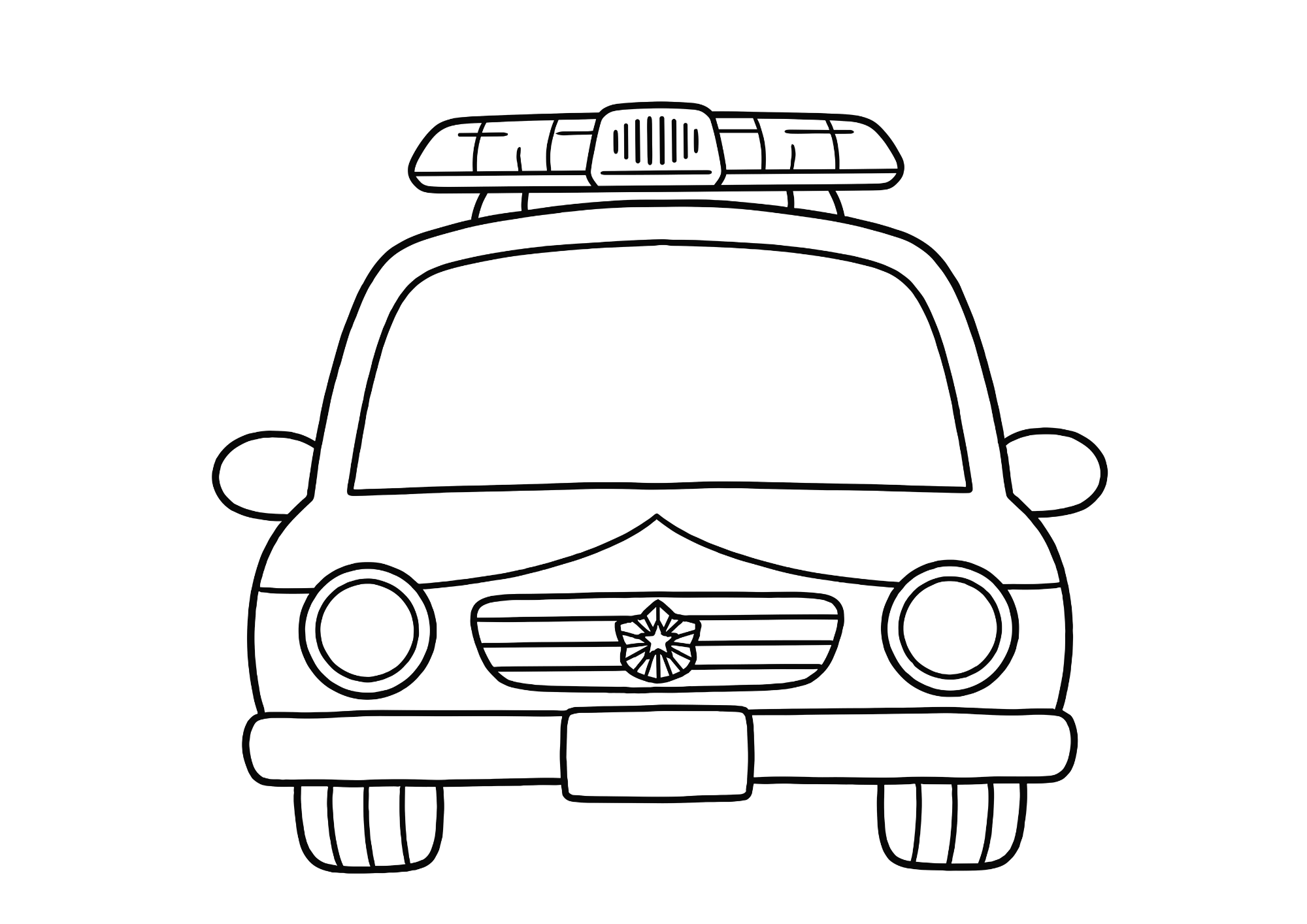 パトカーの塗り絵イラスト 白黒 無料ダウンロード 印刷用
