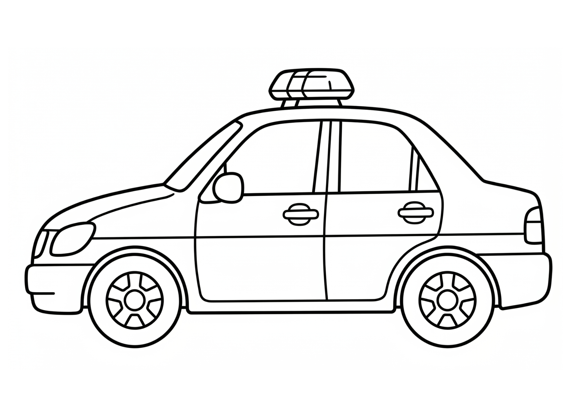パトカーの塗り絵白黒、子供向け無料印刷・壁面飾り用イラスト