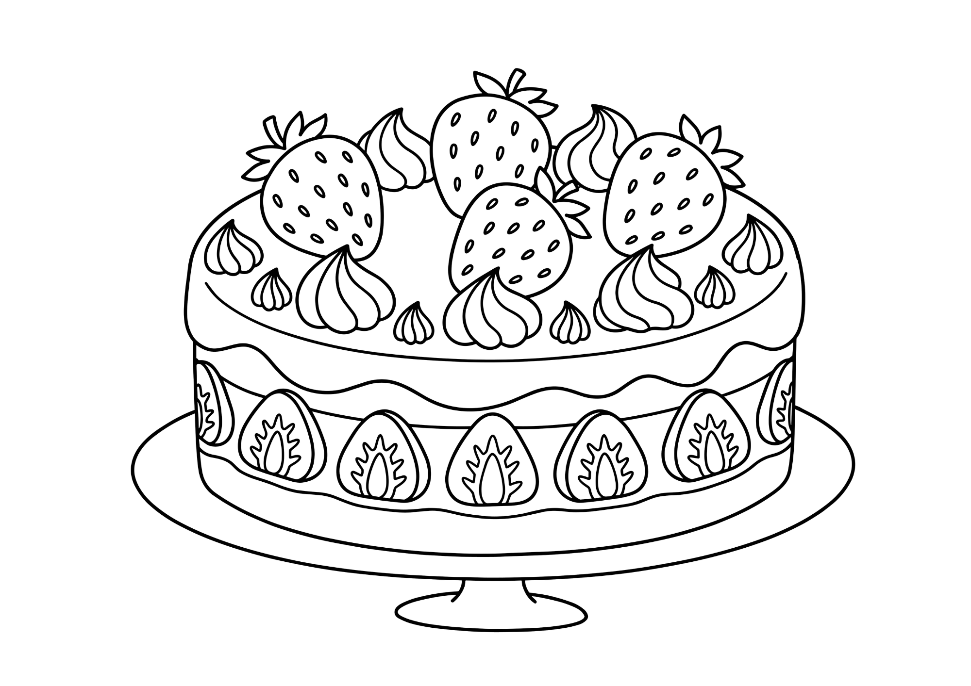 いちごのショートケーキの塗り絵イラスト 白黒 無料ダウンロード 印刷用