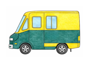 宅配便トラックの塗り絵カラー見本、はたらく車・壁面飾り用子供向け無料イラスト