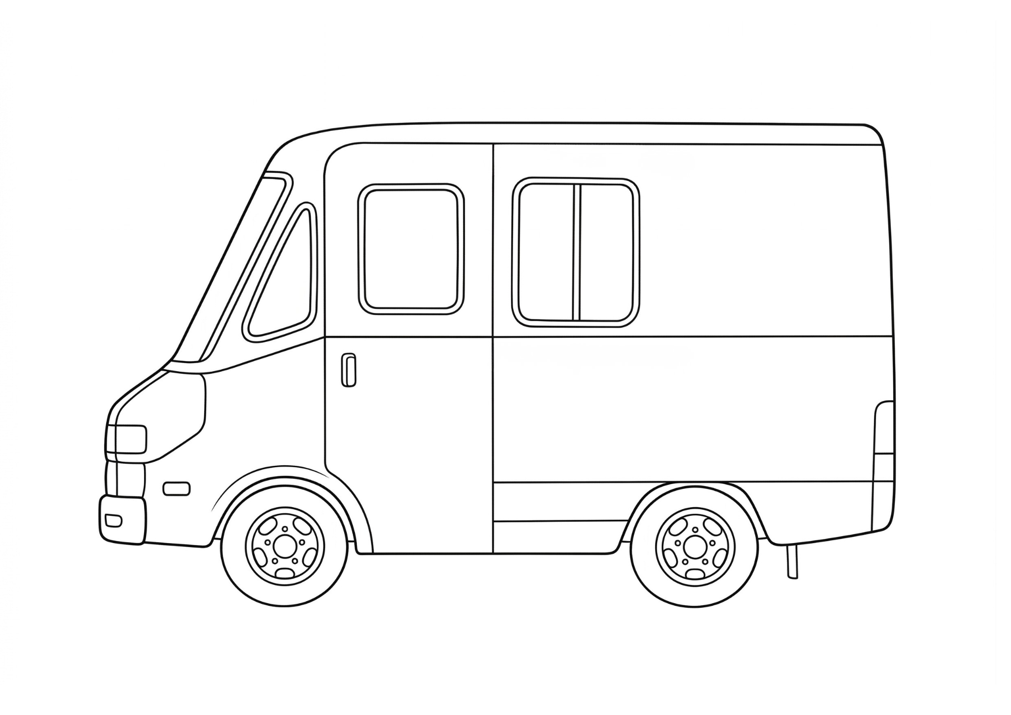 宅配便トラックの塗り絵白黒、子供向け無料印刷