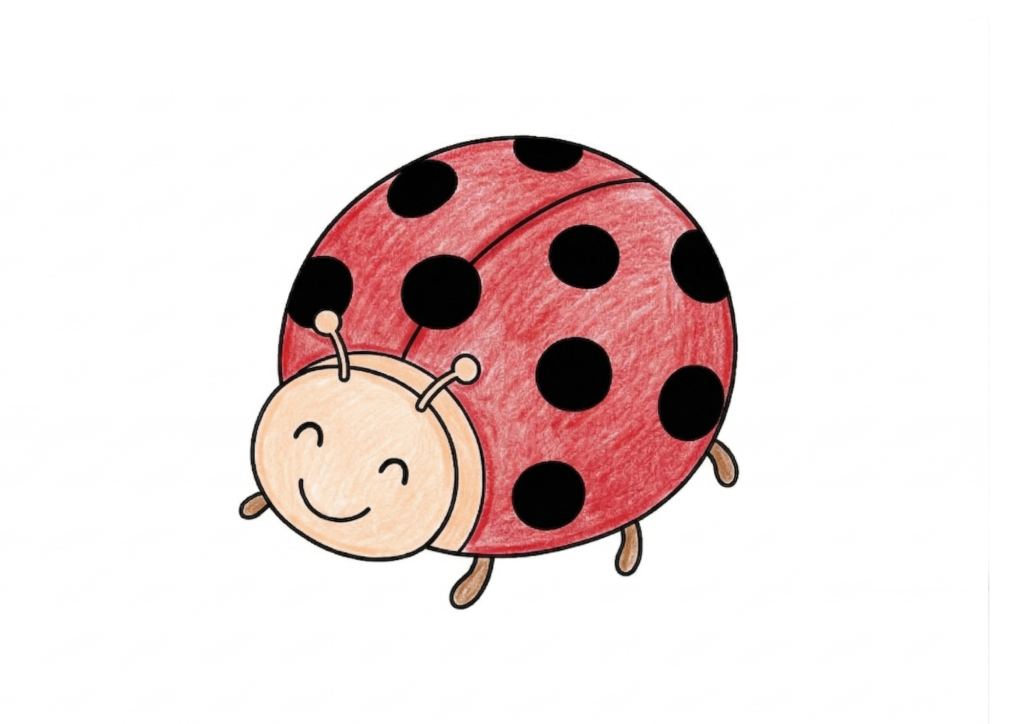 てんとう虫の塗り絵 カラー見本 赤い羽根と黒い水玉模様のかわいいてんとうむし