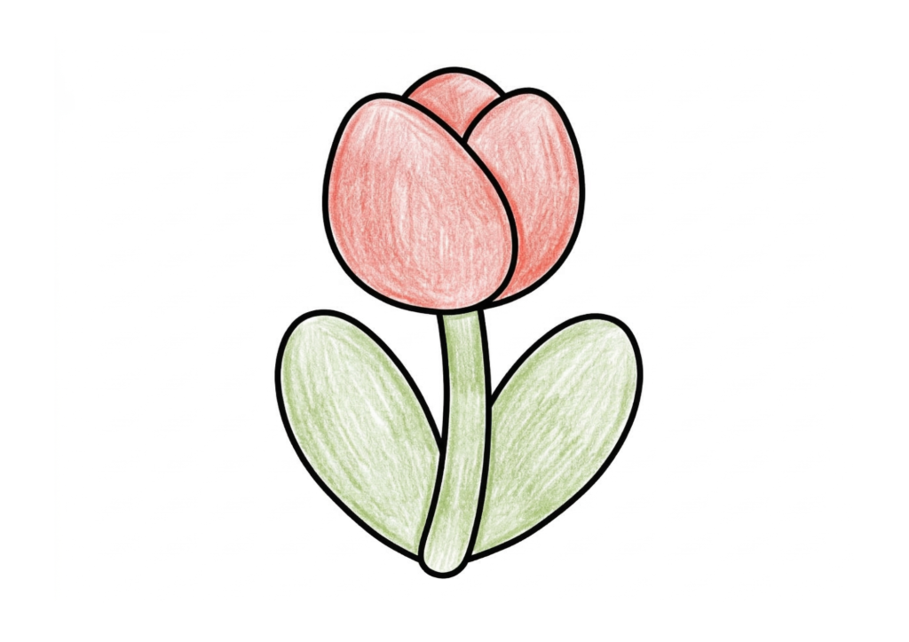 チューリップの塗り絵イラスト 白黒 無料ダウンロード 印刷用 子供向け 春の花