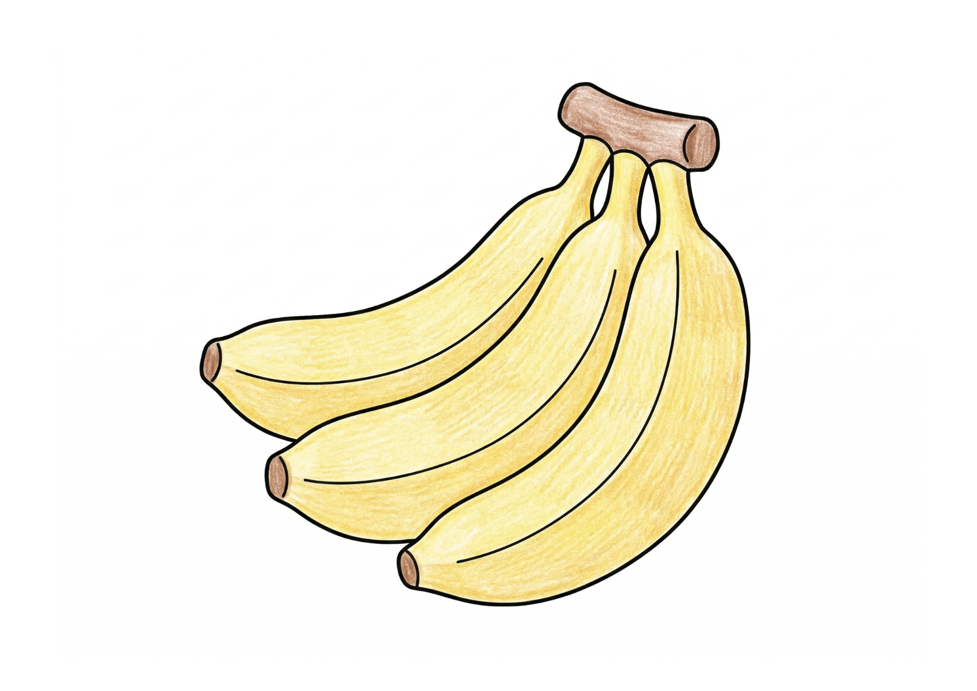 バナナの塗り絵カラー見本、子供向け無料イラスト