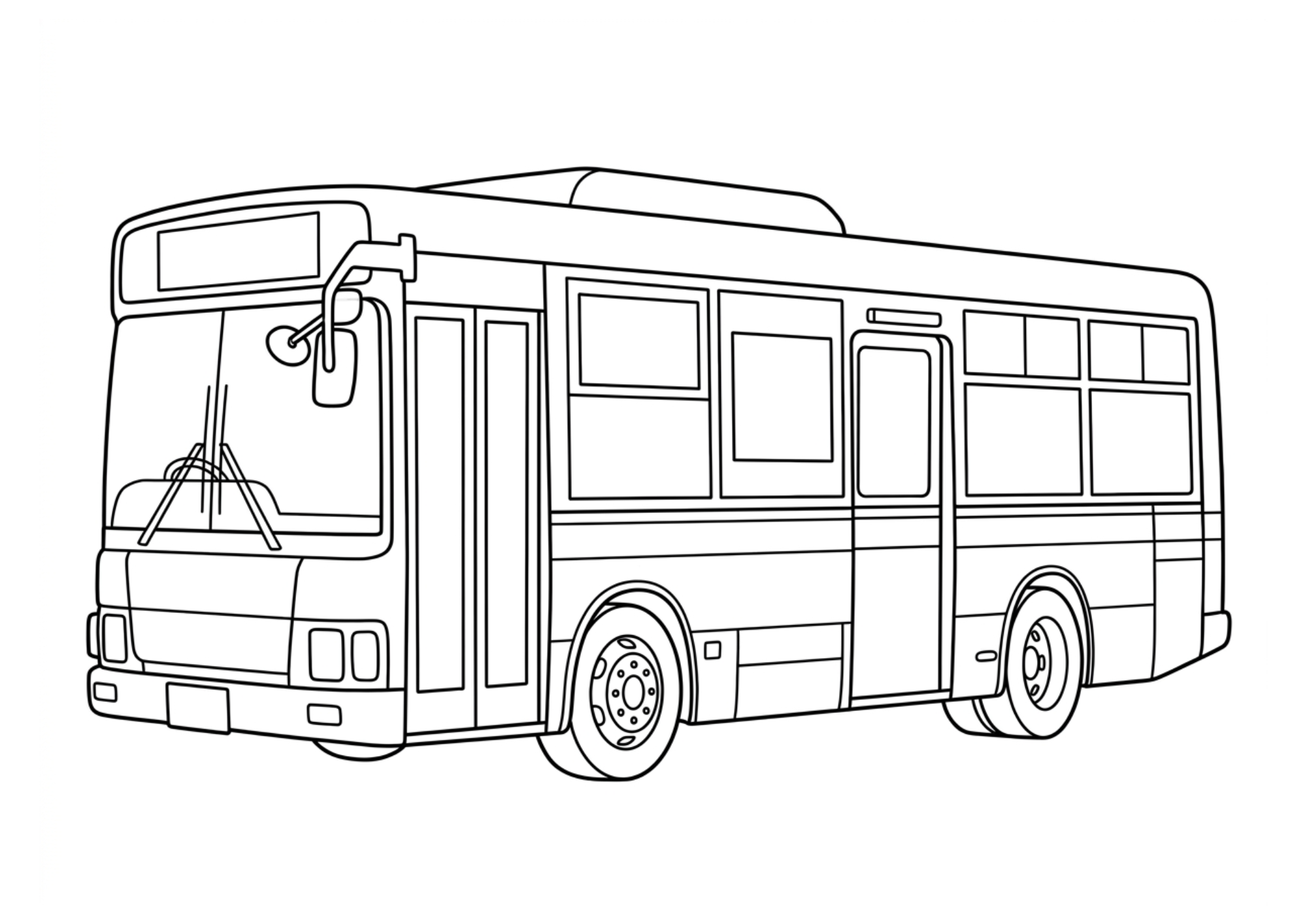 バスの塗り絵白黒、子供向け無料印刷