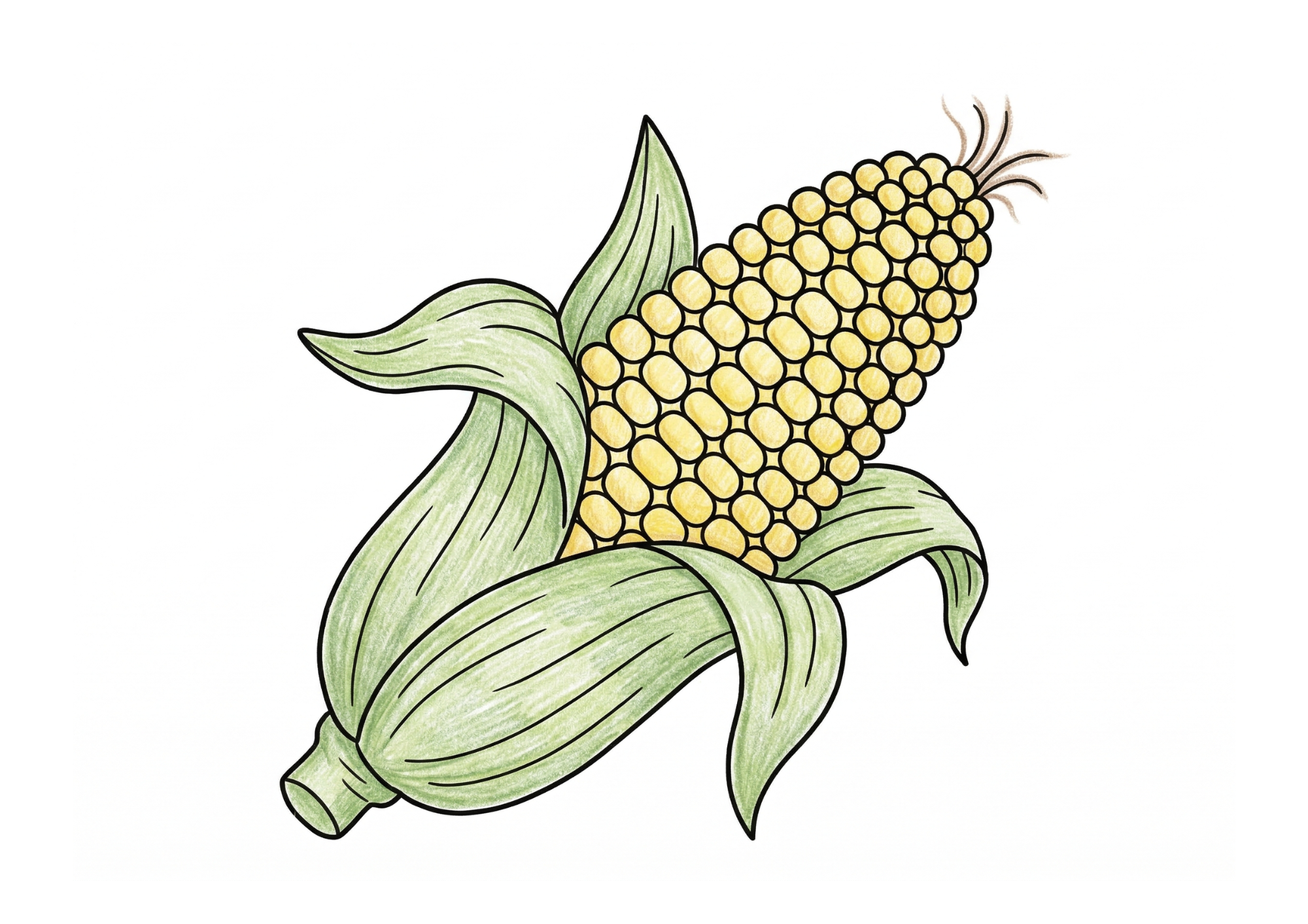 とうもろこしの塗り絵カラー見本、子供向け無料イラスト