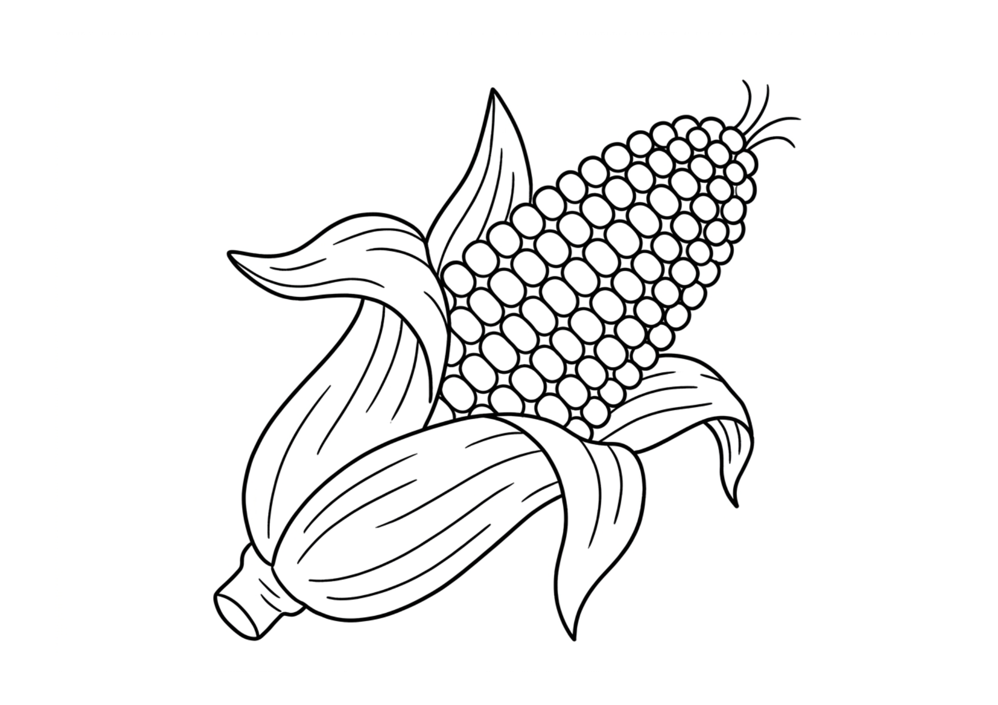 とうもろこしの塗り絵白黒、子供向け無料印刷